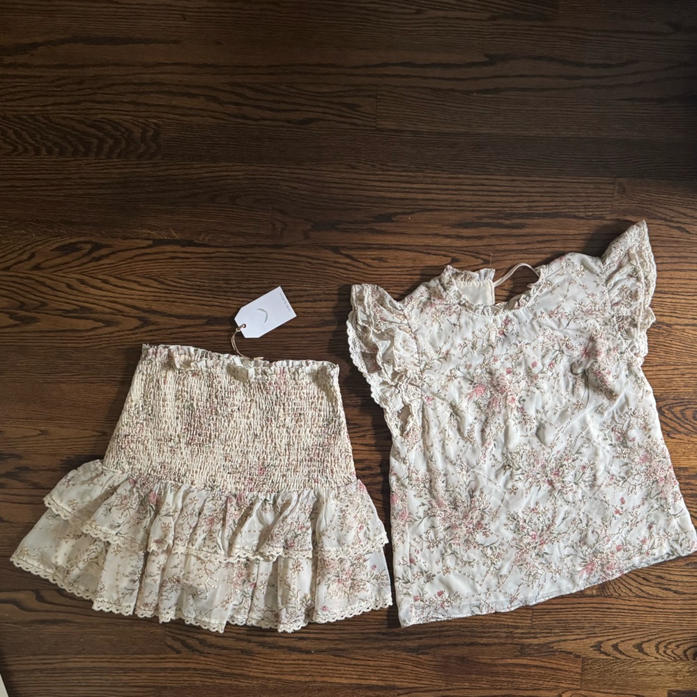 Free the Roses Cream Floral Ruffle Top and skirt